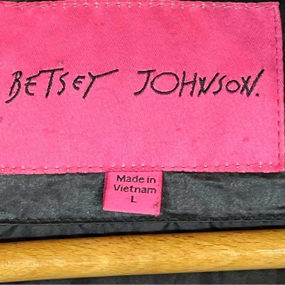 Betsey Johnson BLACK LONG Puffer COAT Zip Pockets Knit Ribbed High Collar Cuff L - Picture 8 of 16